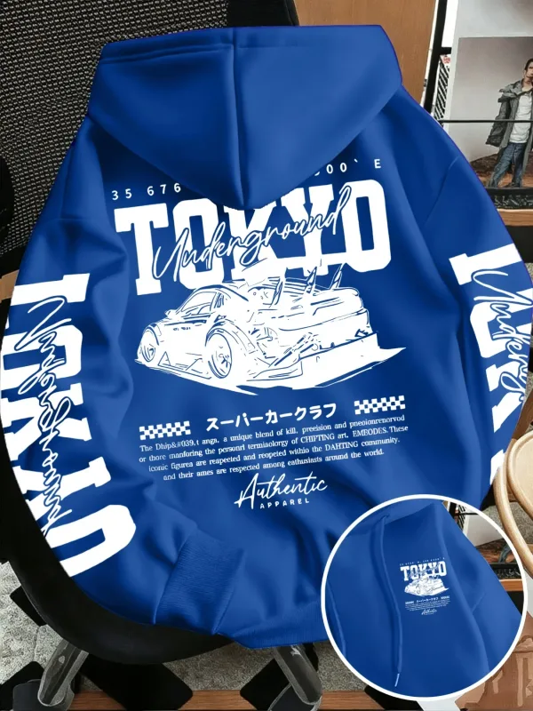 Sweat-shirt à capuche pour hommes, nouvelle collection automne hiver, course souterraine de Tokyo, dessin de ligne imprimé, haut tendance de rue japonaise