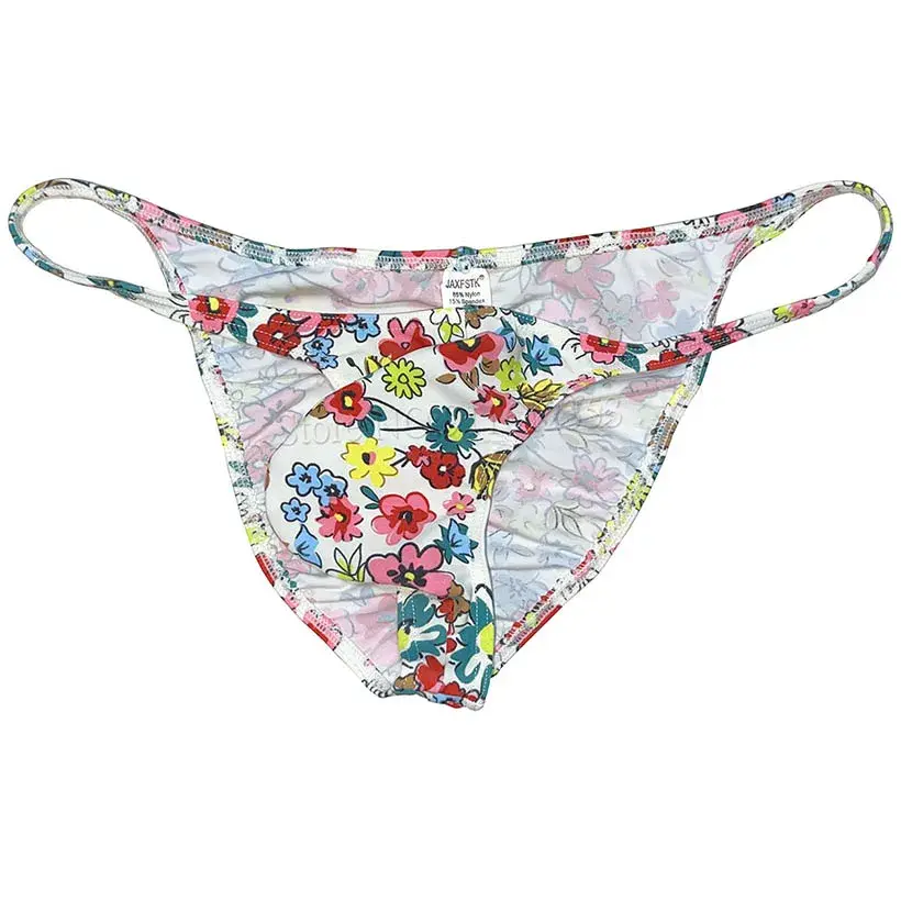Men's Cheeky Briefs Underwear Pouch Male Ruched Bikini Swimwear Sexy Underpants High Elasticity, Low Waist, Floral Print sexy — image 17