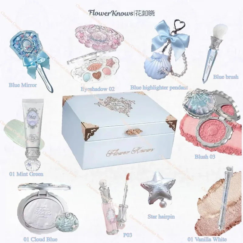 Flower Knows Shells Pearl Eyeshadow Essence Lip Honey Blush Cheek Makeup Depan 11 buah set