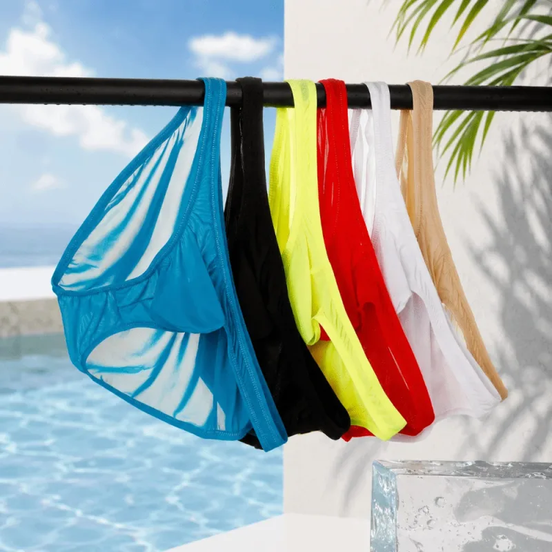Quick-Dry Ultra-Thin Ice Silk Briefs Low Waist Seamless Men Underwear U-Pouch Lingerie Mesh Panties Travel