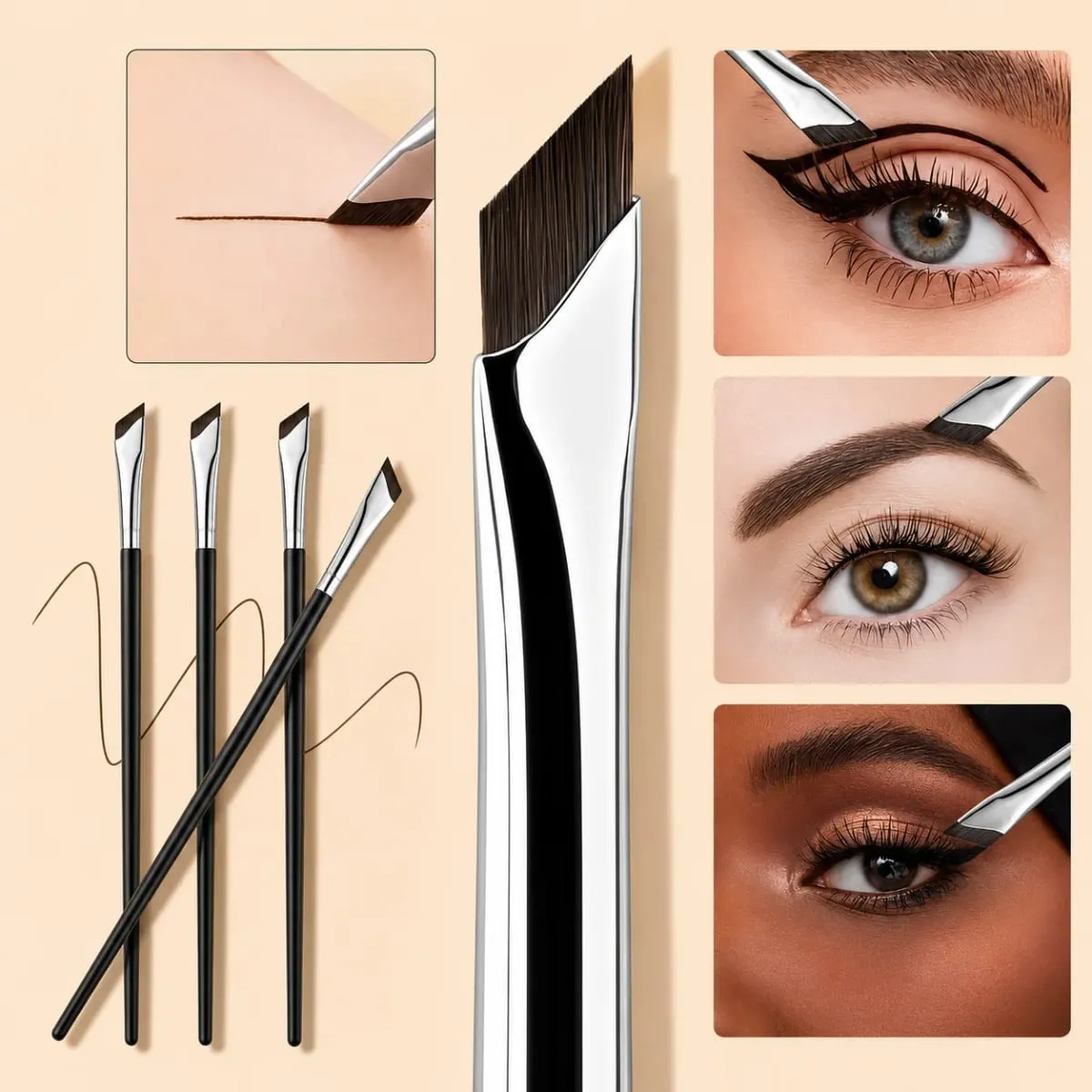 Σετ πινέλου μακιγιάζ ματιών 5/7-Piece Precision | Βουρτσάκια φρυδιών Scythe & Angled Eyeliner με αναστρέψιμο σχέδιο μακριάς λαβής