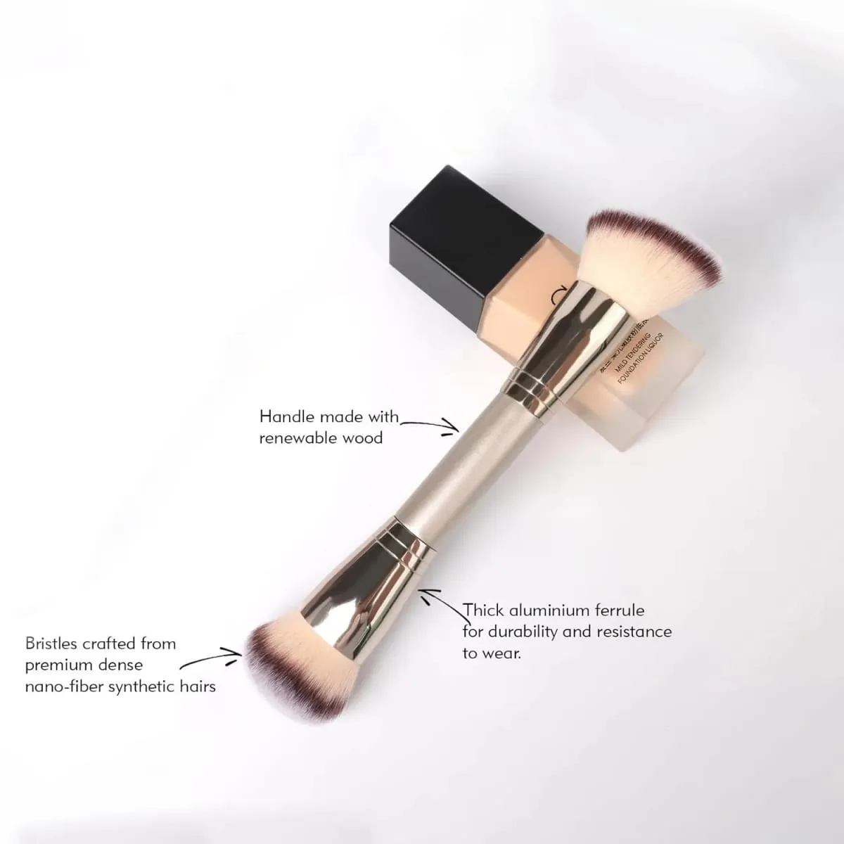 Dual Ended Foundation Brush for Liquid Powder Blush Concealer Contour Επαγγελματικό εργαλείο μακιγιάζ με θήκη ταξιδιού για γυναίκες κορίτσι — image 4