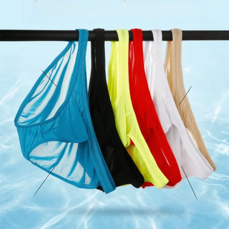 Quick-Dry Ultra-Thin Ice Silk Briefs Low Waist Seamless Men Underwear U-Pouch Lingerie Mesh Panties Travel