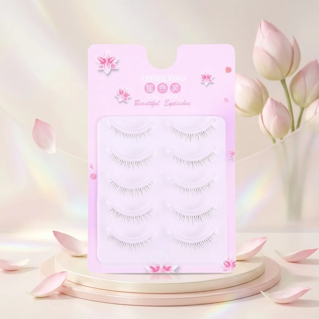 5 pár átlátszó sávos alsó műszempillák Természetes megjelenésű szempillák a napi sminkhez Invisible C Curl szintetikus szálas szépségápoló szempilla — image 5
