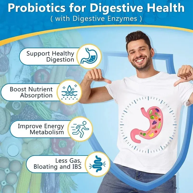 Organic Digestive Enzyme Probiotic Capsules Prebiotic Nutrition Digestion and Gut Health Immunity Suitable for Adults and Men — image 3