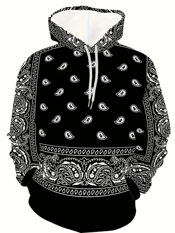 Sudadera con capucha con estampado de anacardo creativo para hombre, sudadera con capucha informal de diseño plano para hombre, sudadera con bolsillo tipo canguro — image 4