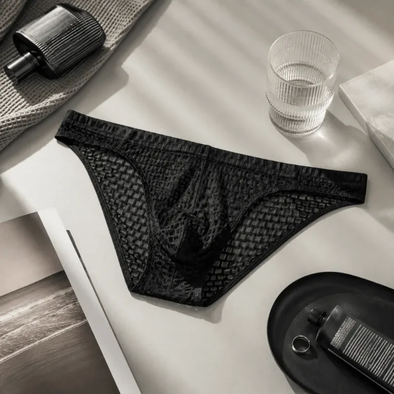 Breathable Low Waist Men's Briefs Transparent Ultra-thin Ice Silk Underwear Lingerie Mesh Panties Male Comfort Fit — image 2