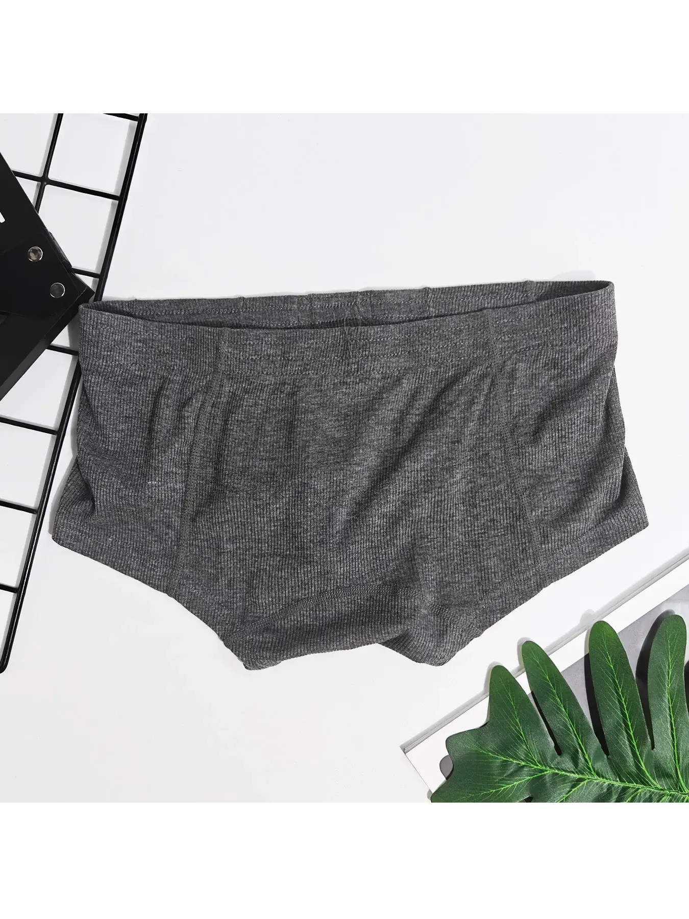 Men's Flat Underwear, Made of Synthetic Viscose, High Elasticity, Raised, Button Decoration, Comfortable Slim Fit Solid Color