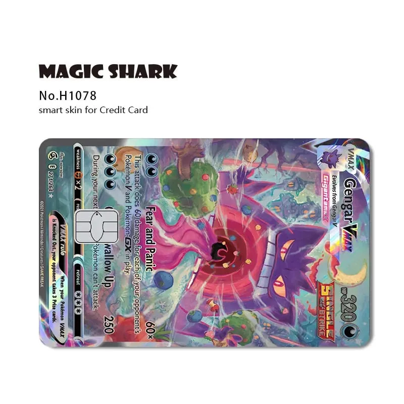 Magic Shark Mew Charizard EX Eevee Gengar Pikachu TCG Αυτοκόλλητο με ολογραφικό δέρμα λέιζερ για τραπεζική πιστωτική κάρτα