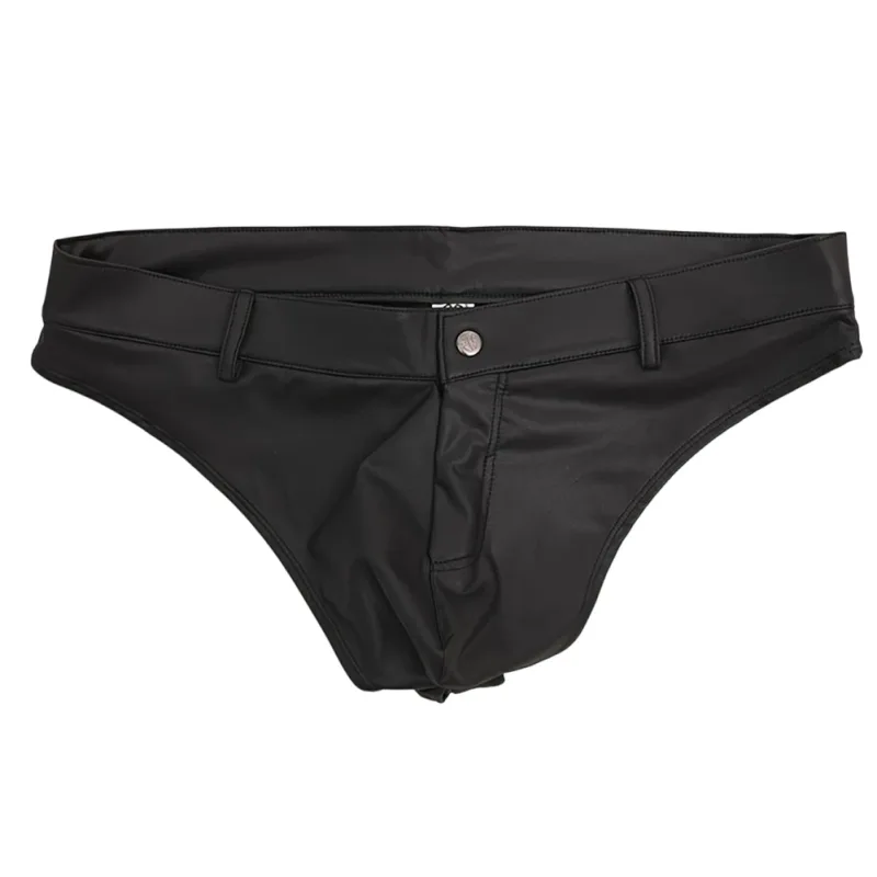 Men Faux Leather Shorts Thongs Button T Crotch Low Rise Very Hot Lingerie Sissy G-String T-Back Brief Underwear Men's Clothing