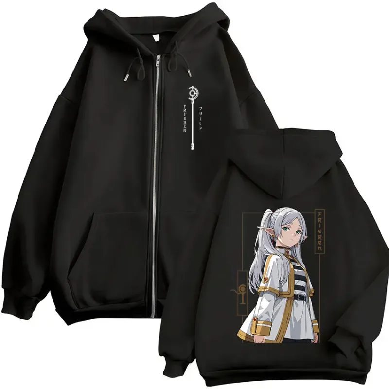 Anime Frieren: Beyond Journey's End Zipper Hoodies Herr Damkläder Mode Harajuku Zip Up Hooded Sweatshirts Jackor Kappor