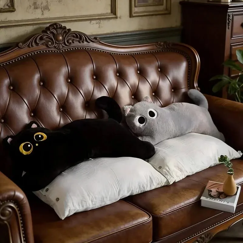 Black Cat Plush Pillow Logic Cat Doll Long Bedhead Pillow Dormitory Sleeping Leg Clamp Pillow Sofa Cushion Home Using Supplies — image 3