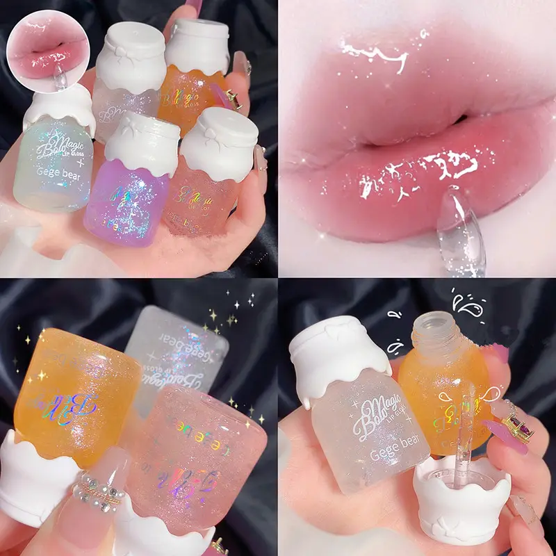 Gege Bear Butterfly Knot Lip Gloss לחות לחות מראה ברק נוצץ Non-Stick Cup שפתון איפור יופי