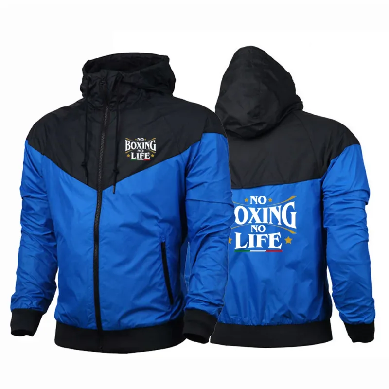2025 No Boxing No Life Gym hombres primavera y otoño fino a prueba de viento Casual con capucha Color a juego moda estampado rompevientos abrigo