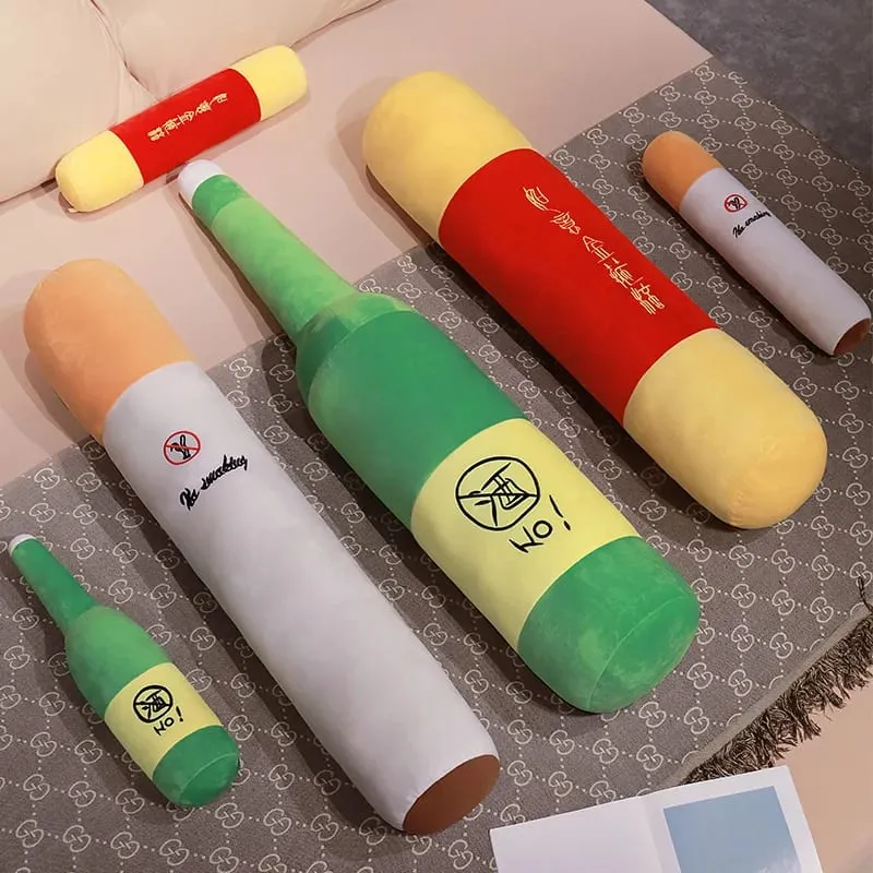 30/50cm Bawal Naninigarilyo Sigarilyong Berde na Bote ng Alak Stuffed Plush Toy Creative Nakakatawa Parang Tunay na Lalaki Plushie Prop Gift