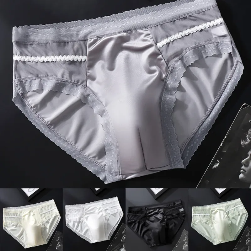 Men's Sexy Lace Thin Seamless Ice Silk Briefs Underwear 3D Bulge Pouch Panties U Convex Sexy Underwear Ice Silk Lace Thin — image 8