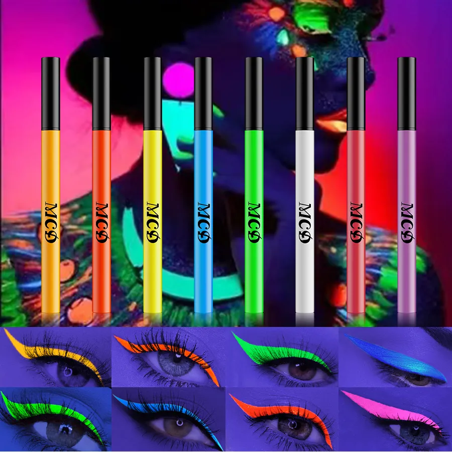 1 PC אור UV ניאון אייליינר עט איפור עיניים כחול ירוק עמיד למים צבע נוזלי עיפרון עיפרון איפור קוסמטיקה צהוב סגול