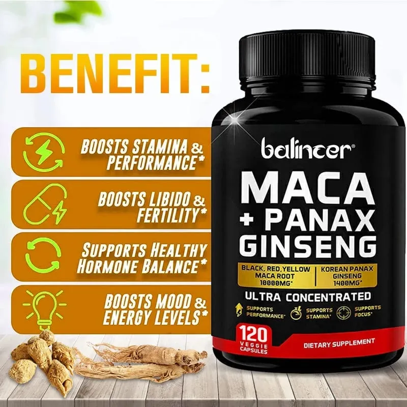 Κάψουλες Maca & Ginseng 10000mg (Κίτρινο+Κόκκινο+Μαύρο) Εκχύλισμα Δύναμη Αντοχή Μυϊκή Μάζα Ενέργεια & Μυϊκή Υποστήριξη — image 5