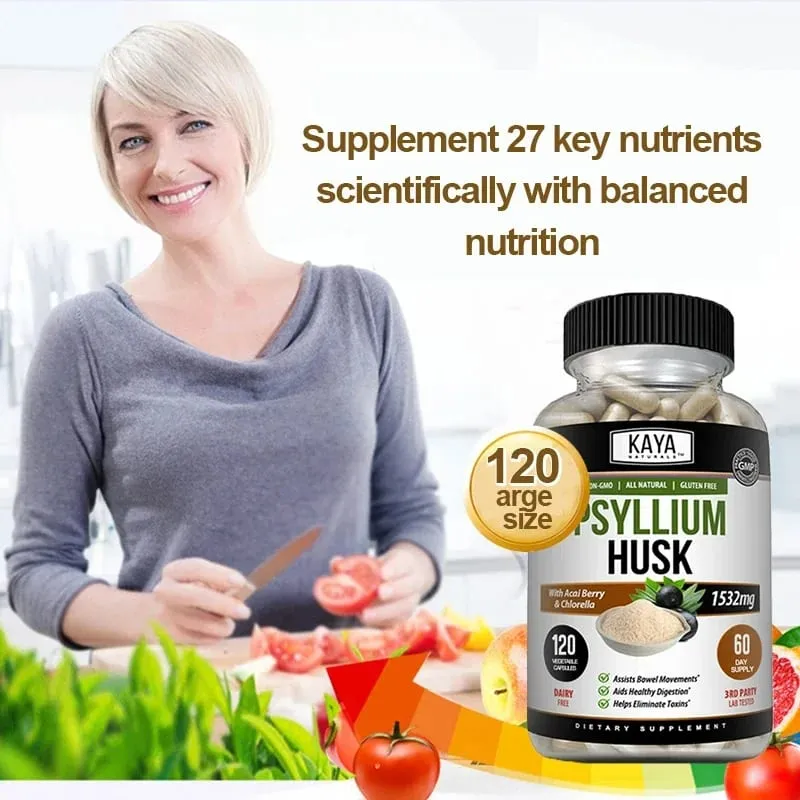Psyllium Husk Capsules - 1532 Mg - Enriched with Ginger Root and Aloe Vera To Support Bowel Digestive and Detoxification Health