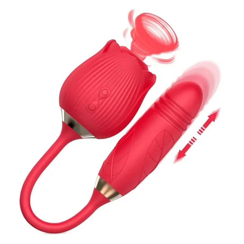 Rose 3 az 1-ben Sucker Vibrátor nőknek Teleszkópos klitorisz stimulátor Műpénisz Licking Vagina Masszírozó Maszturbátor Női Szexjátékok