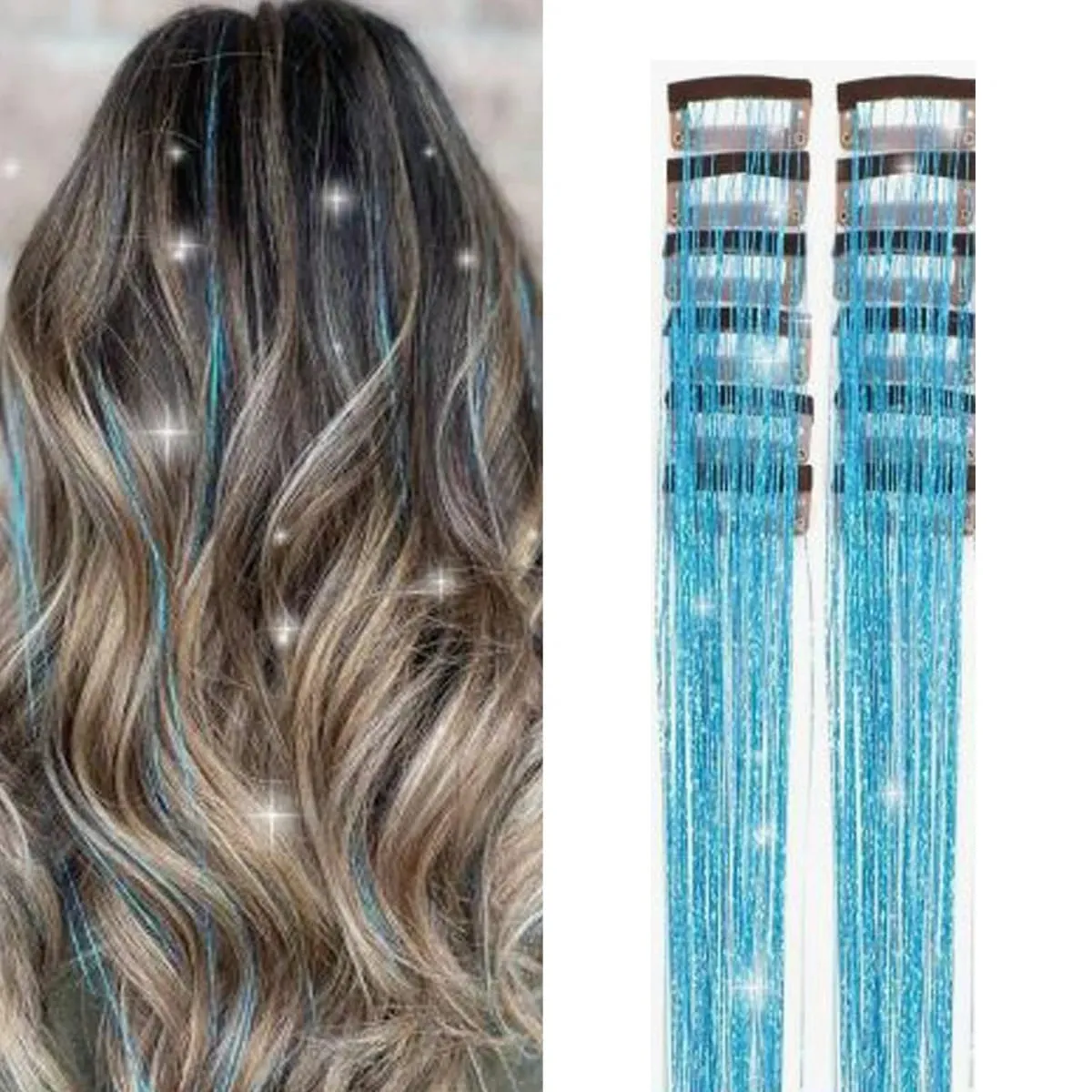 12Pcs/Pack Sparkle Blonde Hair Extensions Clip In Rainbow Shiny Sparkle Hair Tinsel Heat Resistant Sparkle Hair Extensions For W — image 12