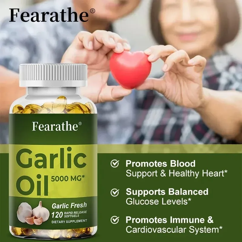 Softgels שמן שום 5000 מ"ג מחזור לב וכלי דם חיסוני לב ללא טעם ללא GMO תוסף ללא גלוטן