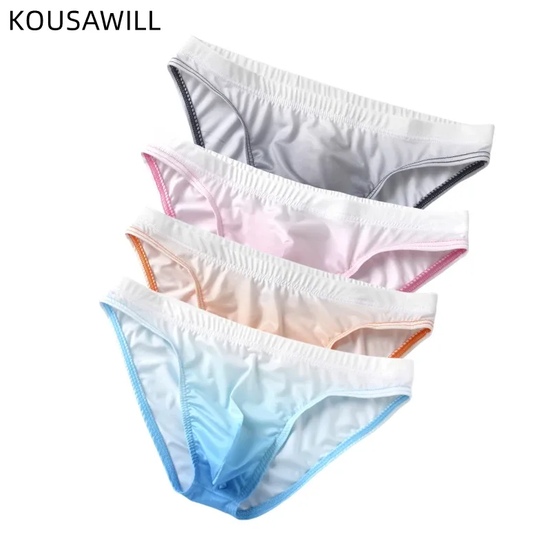 Ice Silk Mens Briefs Underwear With Gradient Color Pouch Breathable Sexy Bikini Slips Low Waist Male Butt-lifting Panties Cuecas — image 6