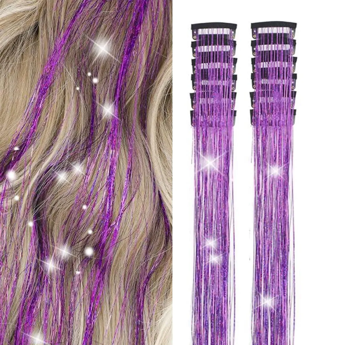 12Pcs/Pack Sparkle Blonde Hair Extensions Clip In Rainbow Shiny Sparkle Hair Tinsel Heat Resistant Sparkle Hair Extensions For W — image 13