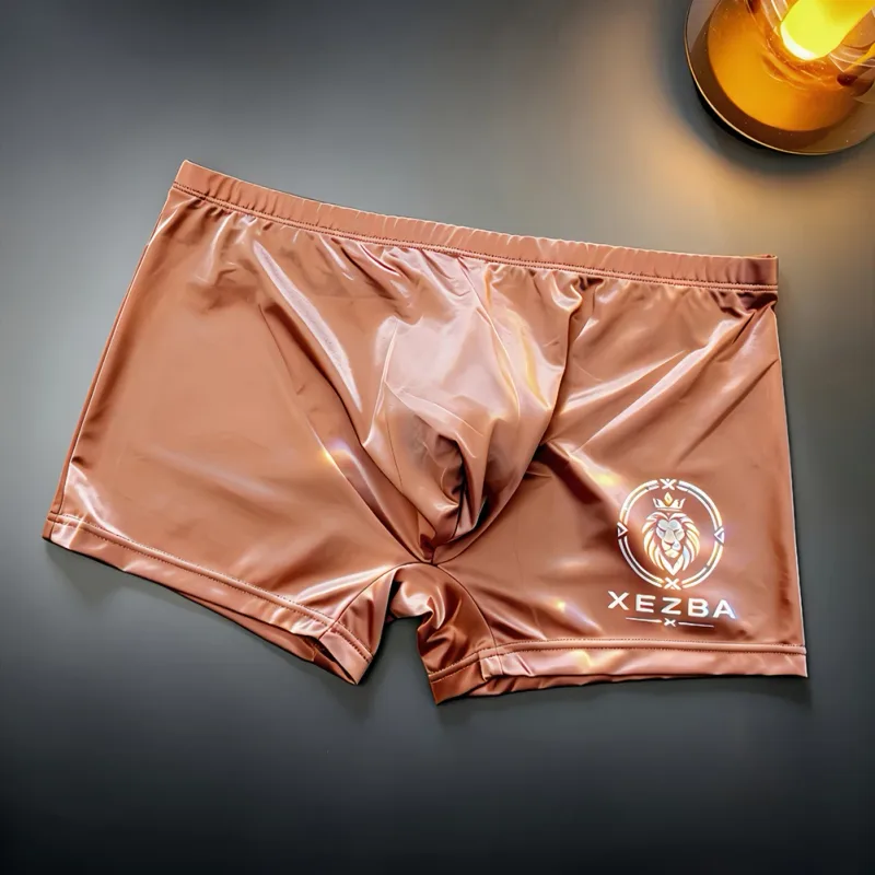 Men Glossy Ice Silk Boxer Shorts Briefs U-shape Pouch Underwear Home Sleep Trunk Men's Glossy Satin Ice Silk Long Leg Boxer — image 6