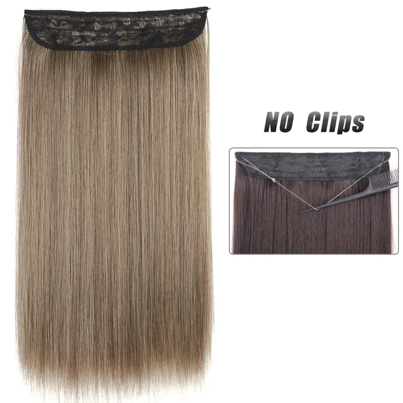No Clip Natural Hair Extensions Invisible Wire Synthetic Long Straight Black Brown Blonde False Fish Line Hairpiece For Women