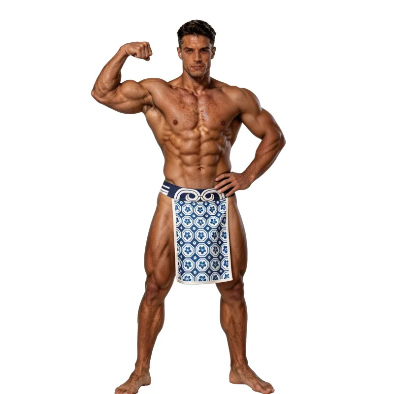 Men Low Rise Crotchless Traditional Printed Japanese Sumo Briefs Thong Kimono Rokushaku Fundoshi Loincloth Panties Underwear