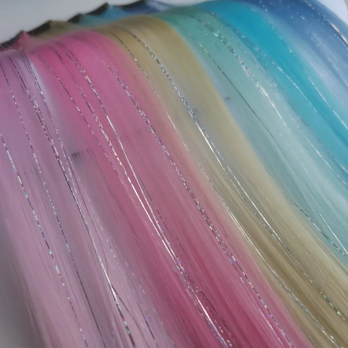 Multicolor Clip in Hair Extensions Mix talmi Színes hajhosszabbítás 2 az 1-ben szivárványos haj ezüst talmákkal gyerekeknek, lányoknak