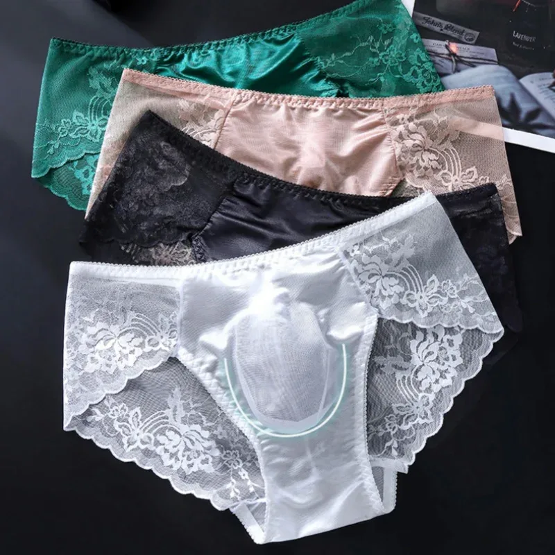 Men Sexy Lace Briefs Low Waist Floral Sheer Mesh Underwear 3D U Convex Pouch Underpants Breathable Male Lingerie — image 3