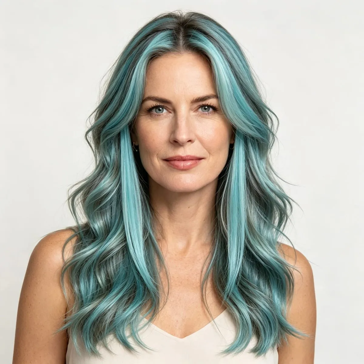 6 Pcs Synthetic Light Blue Clip In Hair Extensions Bright Cyan Synthetic Clip In Hair Extensions Straight Color Highlight Hair — image 6