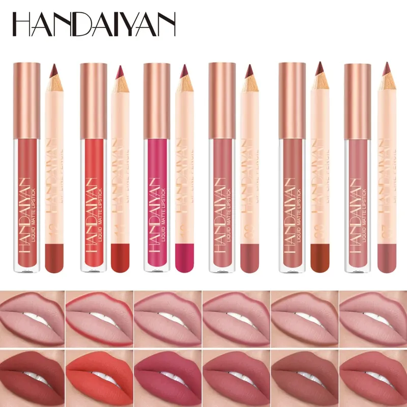 Pambabaeng 2-in-1 Lipstick Set na may Lip Liner Waterproof Long-lasting Korean Makeup Matte Finish Cosmetics Kit Libreng Pagpapadala