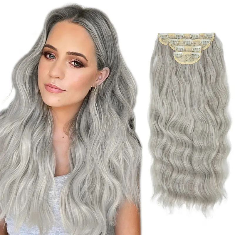 קליפס ארוך גלי סינטטי בתוספות שיער 22 אינץ' 4 יח'\סט שיער עבה לנשים חום בלונד שחור שיער מזויף טבעי