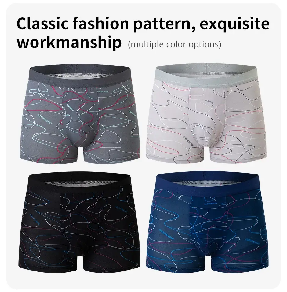 4 ชิ้นแฟชั่นผู้ชายพิมพ์ชุดชั้นในBreathable Crotch Boxersสำหรับวัยรุ่นสบายPlusขนาดชุดชั้นในได้ถึง 6XL.