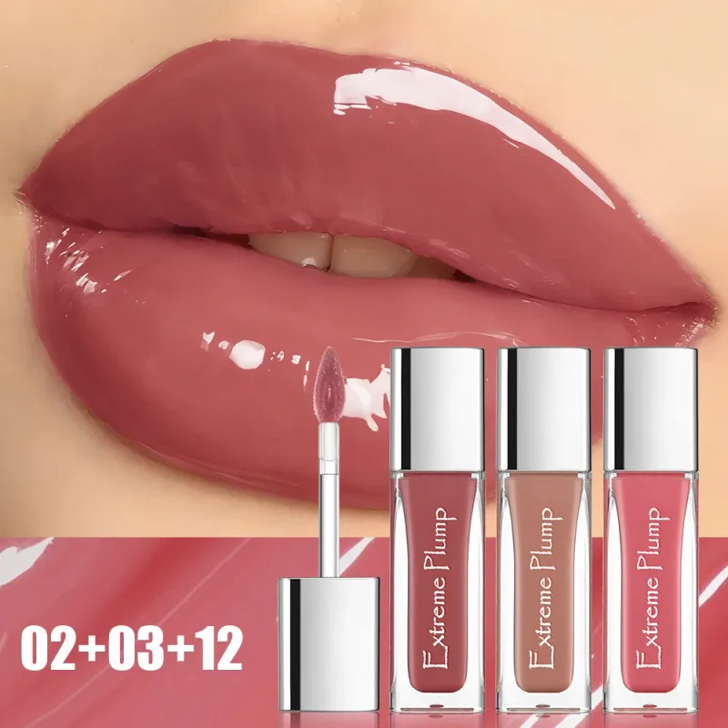 3 τμχ Extreme Plump Lip Gloss Set Mirror Glass Finish Μεγάλης διάρκειας Ενυδατικό Lip Glaze Μη κολλώδες αδιάβροχο Nude Liquid Lipstick