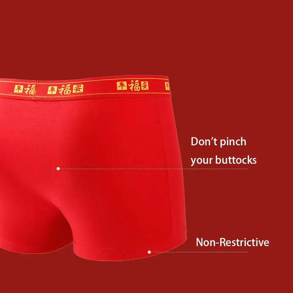 3/4Pcs Boxers Man New Year Red Men's Clothing Breathable Cotton Men Underpants 3D Cutting U Pouch Design Underwear Man