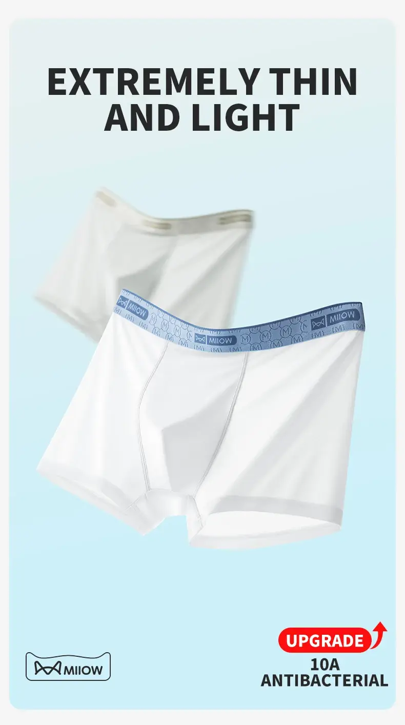 MiiOW 3Pcs Ice Silk Men Underwear 10A Antibacterial Breathable Crotch Men's Panties Silky Seamless Man Underpants Boxershorts