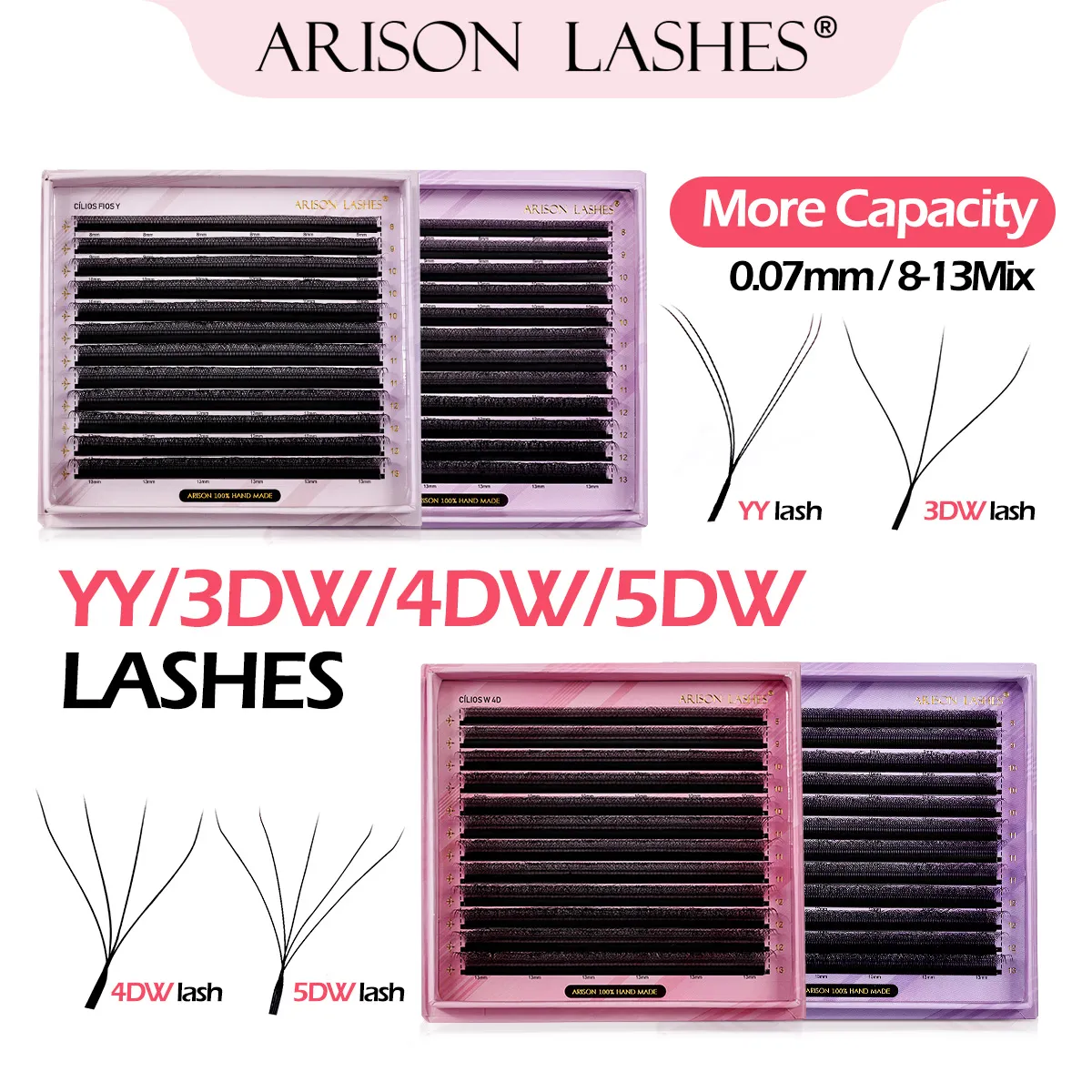 Large Capacity 2 in 1 YY/3D/4D/5D W Lashes Premade Volume Fans Eyelashes Extension YY W-shape Eye Lashes Magnetic Carton