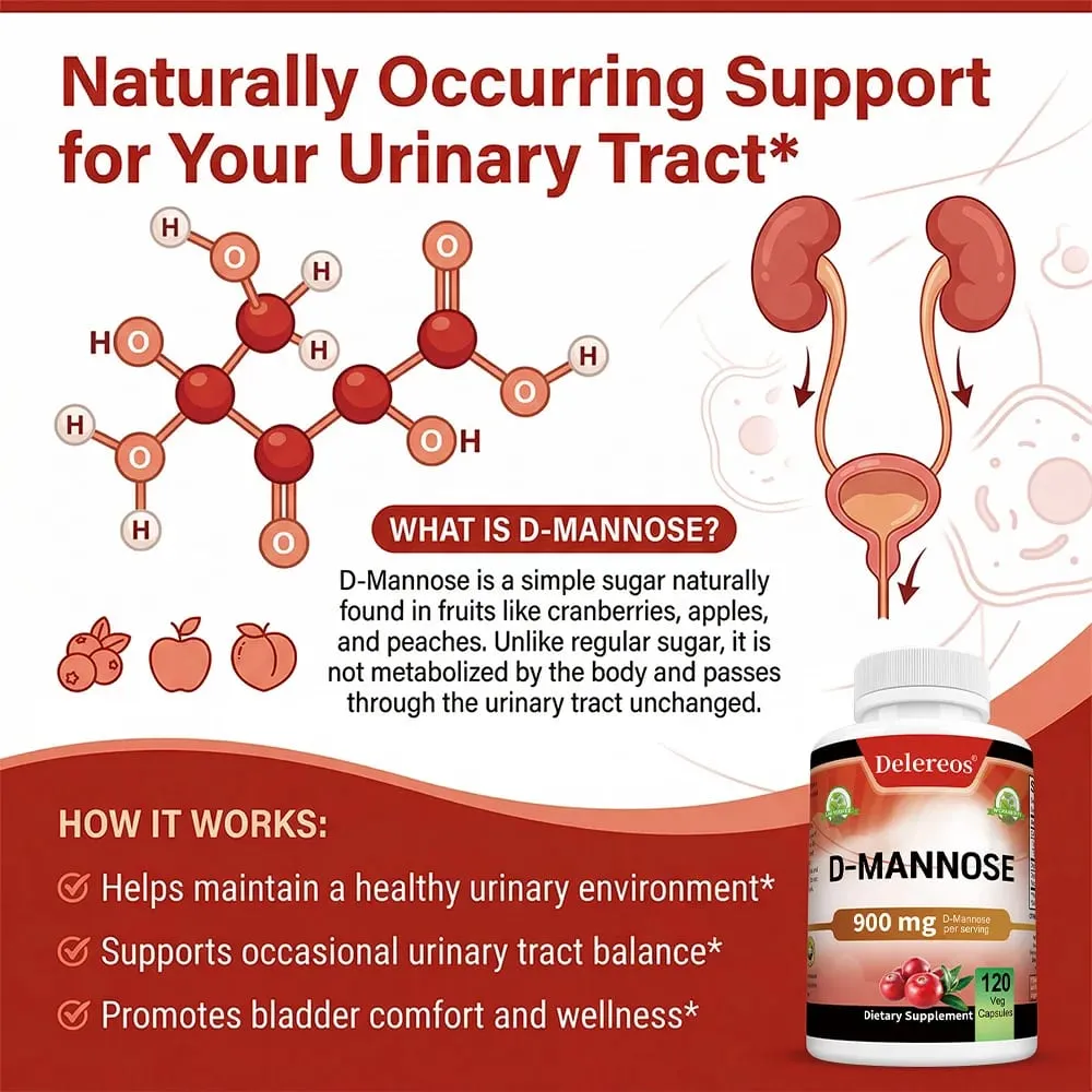 Βιολογική D-Mannose 900 mg ανά μερίδα 120 κάψουλες Υποστηρίζει σθεναρά τον καθαρισμό του ουροποιητικού συστήματος στις γυναίκες και την υγεία του προστάτη στους άνδρες