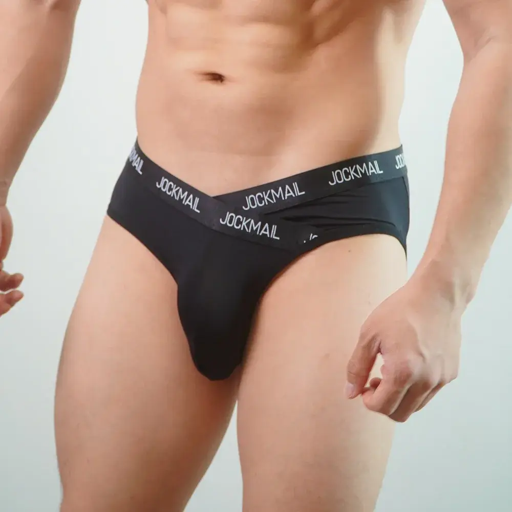Jockmail Mens Underwear Low Waist Sexy Letter Sports Breathable Summer Ice Silk Briefs Big Bag Nylon Solid Color Man Panties — image 8