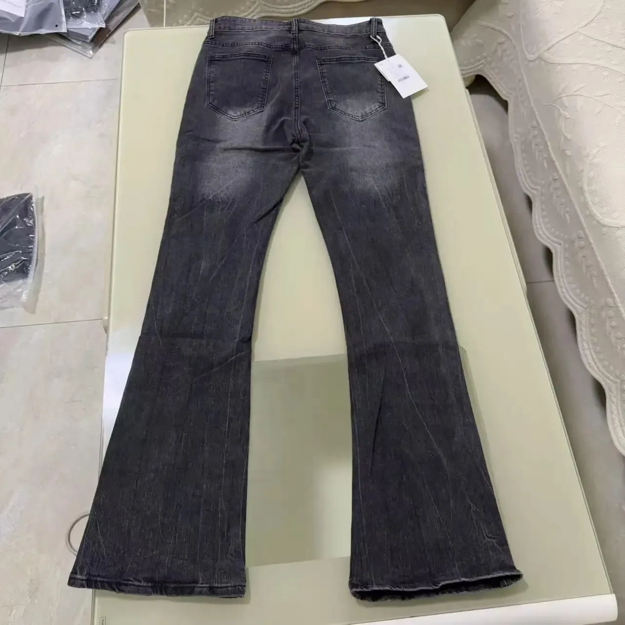 Men's Boot Cut Denim Jeans Gray Black High-Quality Cotton Pants Classic Slim Stretch Flared Trousers