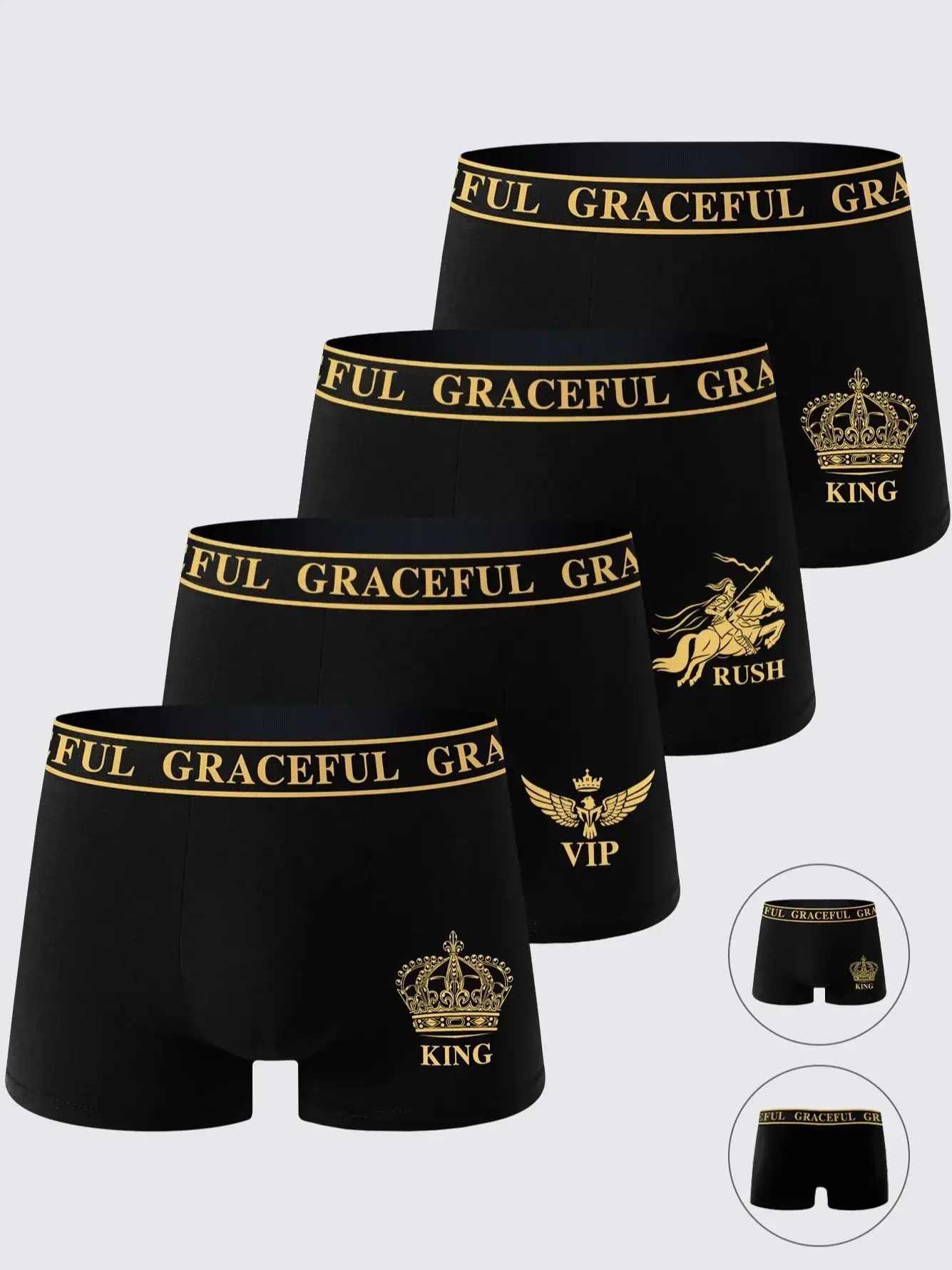 4-Pack Men's Underwear Comfortable Breathable Soft Boxer Shorts Black Gold High-End Sporty Casual Men's Briefs Underwear