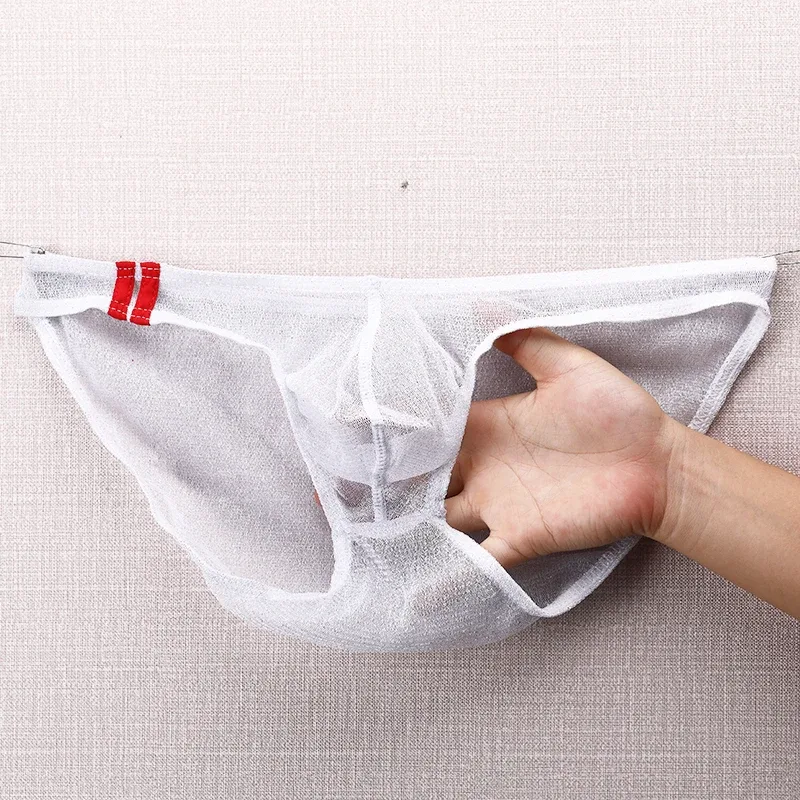Herren-Unterwäsche-Slips, ultradünn, atmungsaktives Mesh-Höschen mit niedrigem Bund