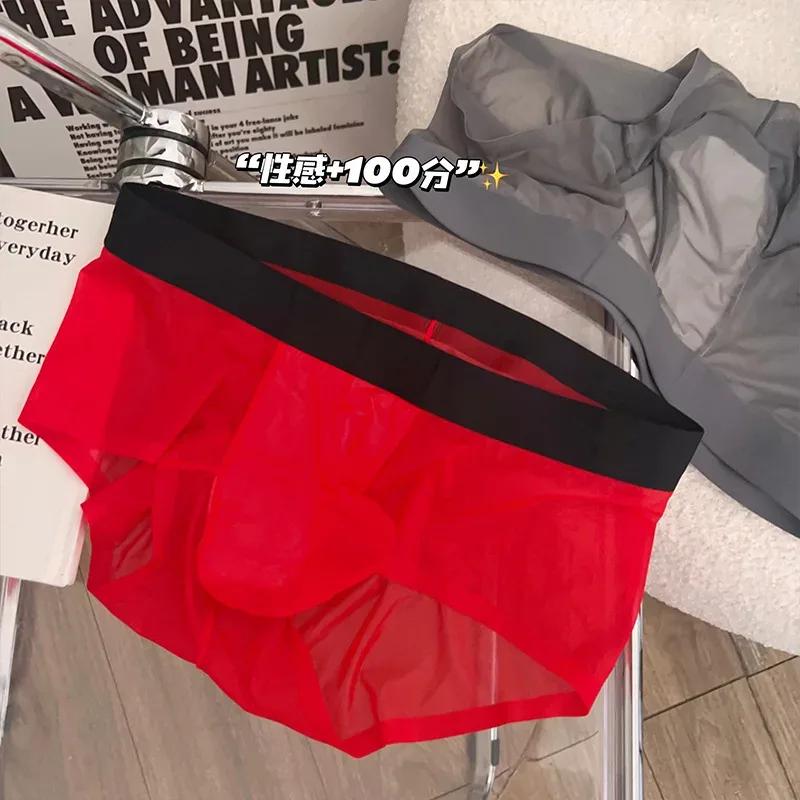 Transparent Men's Briefs Ultra-thin Ice Silk Quick Dry Panties Sexy U Bulge Pouch Man Underwear Breathable Underpants Cuecas