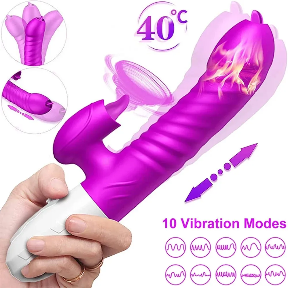 Thrusting Vibrator for Women Licking G Spot Clitoral Nipple Stimulator Heating Realistic Dildo Masturbation Adult Sex Toys