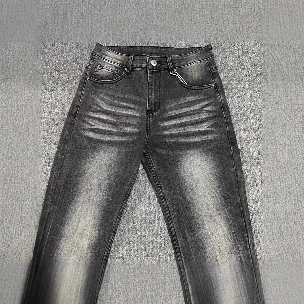 Men's Boot Cut Denim Jeans Gray Black High-Quality Cotton Pants Classic Slim Stretch Flared Trousers