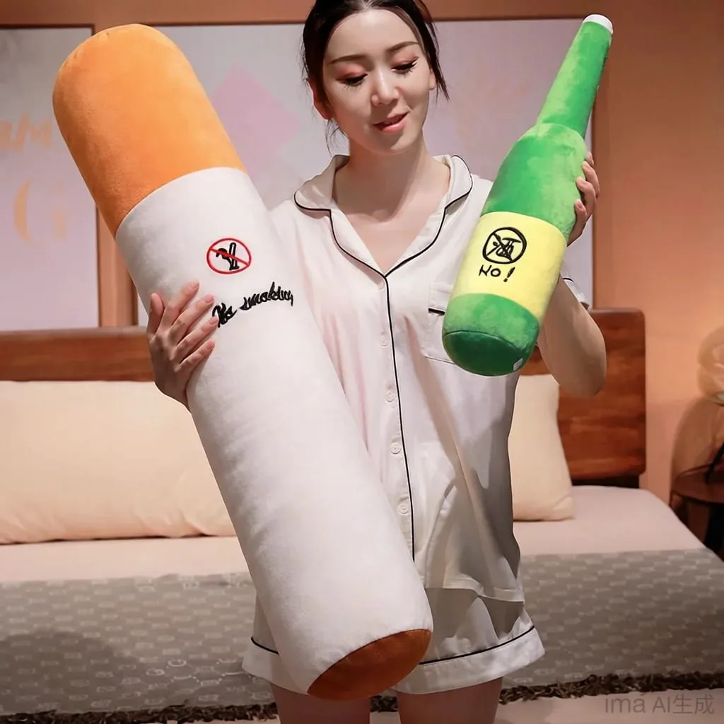 30/50cm Bawal Naninigarilyo Sigarilyong Berde na Bote ng Alak Stuffed Plush Toy Creative Nakakatawa Parang Tunay na Lalaki Plushie Prop Gift